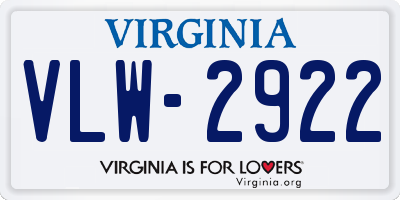 VA license plate VLW2922