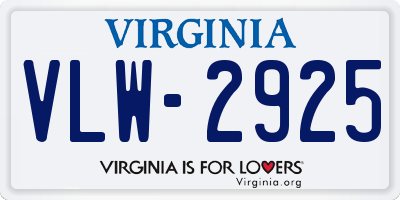 VA license plate VLW2925