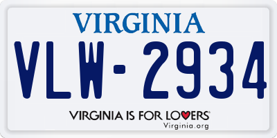 VA license plate VLW2934