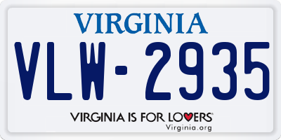 VA license plate VLW2935