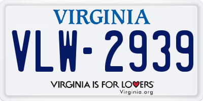 VA license plate VLW2939