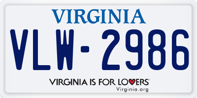 VA license plate VLW2986