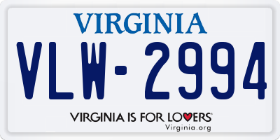 VA license plate VLW2994