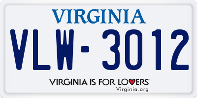 VA license plate VLW3012