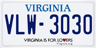 VA license plate VLW3030