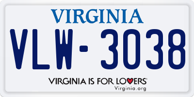 VA license plate VLW3038