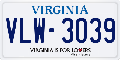 VA license plate VLW3039