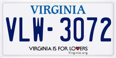 VA license plate VLW3072