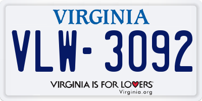 VA license plate VLW3092