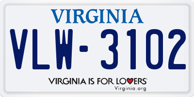 VA license plate VLW3102