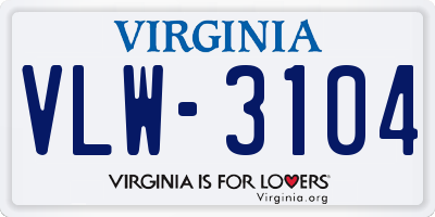 VA license plate VLW3104