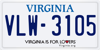 VA license plate VLW3105