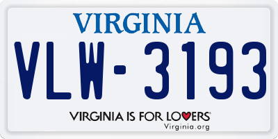 VA license plate VLW3193