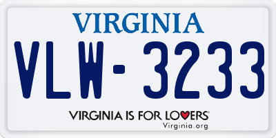 VA license plate VLW3233