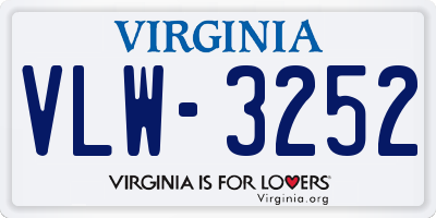 VA license plate VLW3252