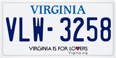 VA license plate VLW3258