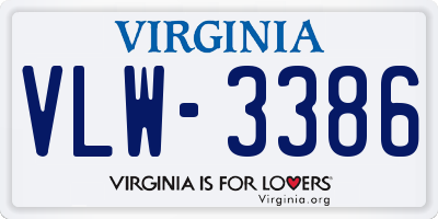 VA license plate VLW3386