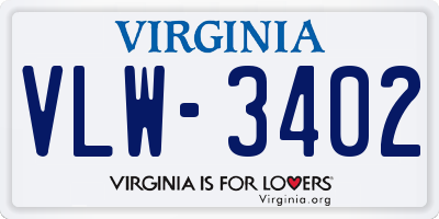 VA license plate VLW3402