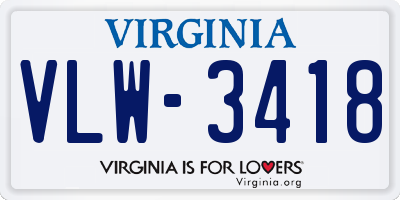 VA license plate VLW3418