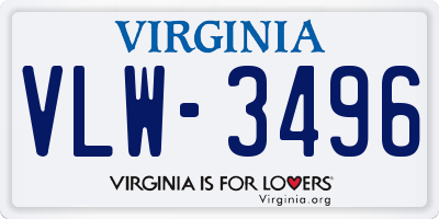 VA license plate VLW3496