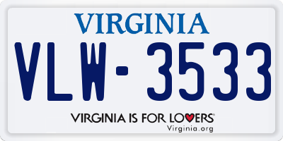 VA license plate VLW3533