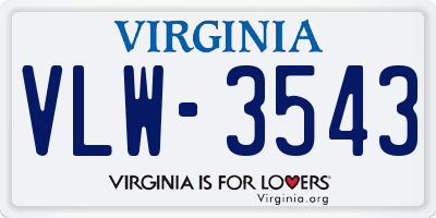 VA license plate VLW3543