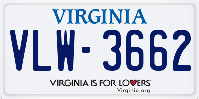 VA license plate VLW3662