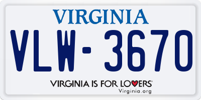 VA license plate VLW3670