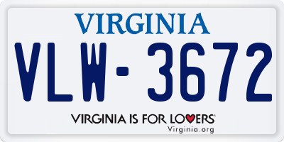 VA license plate VLW3672