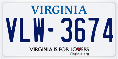 VA license plate VLW3674