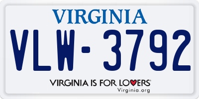 VA license plate VLW3792