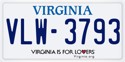 VA license plate VLW3793