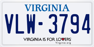 VA license plate VLW3794