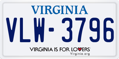 VA license plate VLW3796