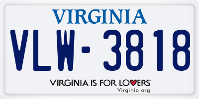 VA license plate VLW3818