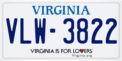 VA license plate VLW3822