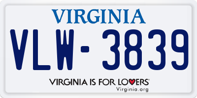 VA license plate VLW3839