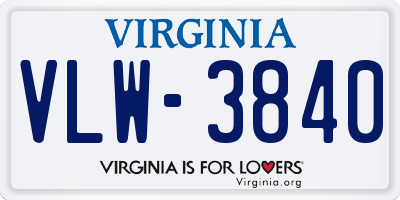 VA license plate VLW3840