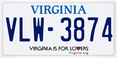 VA license plate VLW3874