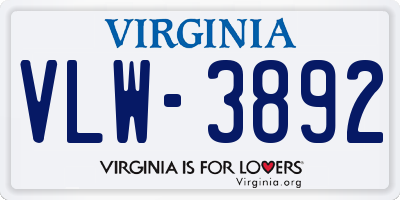 VA license plate VLW3892