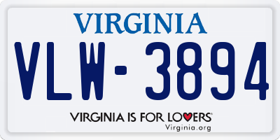 VA license plate VLW3894