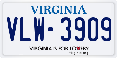 VA license plate VLW3909