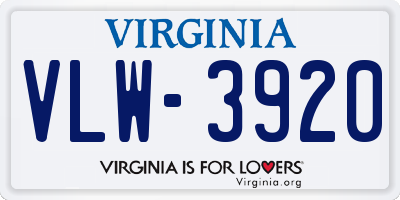 VA license plate VLW3920