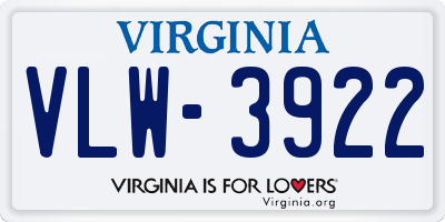 VA license plate VLW3922