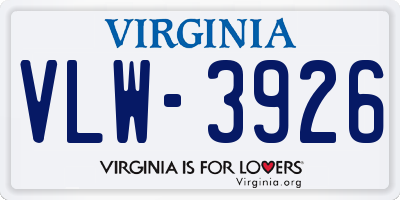 VA license plate VLW3926