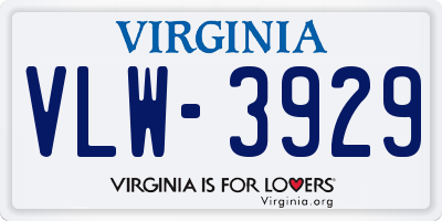 VA license plate VLW3929