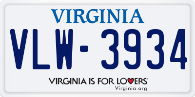 VA license plate VLW3934