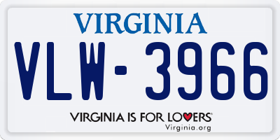 VA license plate VLW3966