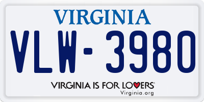 VA license plate VLW3980