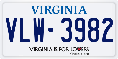 VA license plate VLW3982